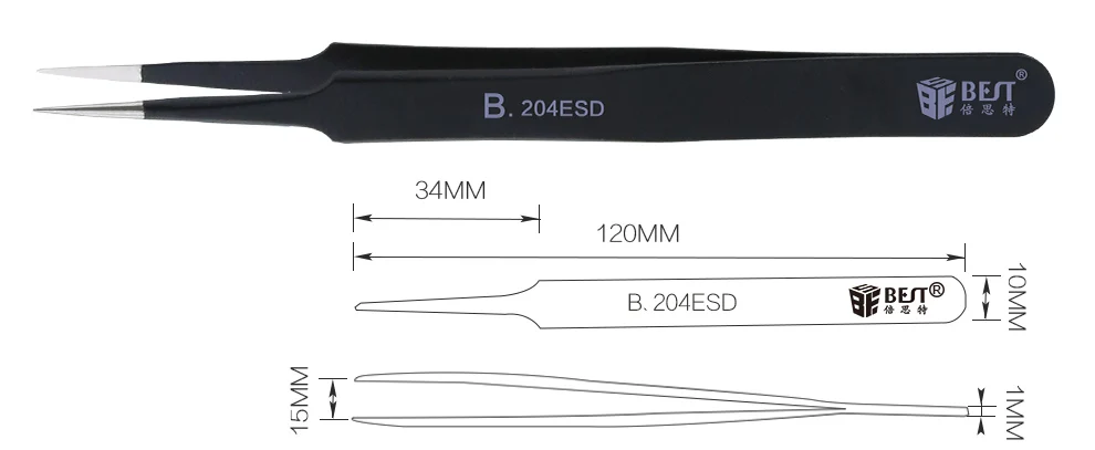 Anti-static ESD Stainless Steel Tweezers repair Maintenance Tools Industrial Precision Curved Straight Tweezers