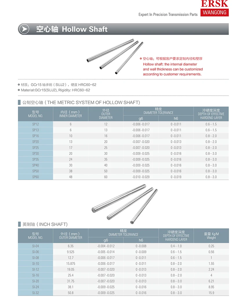 ERSK linear shaft round linear rail manufacturer diameter 3mm to 200mm