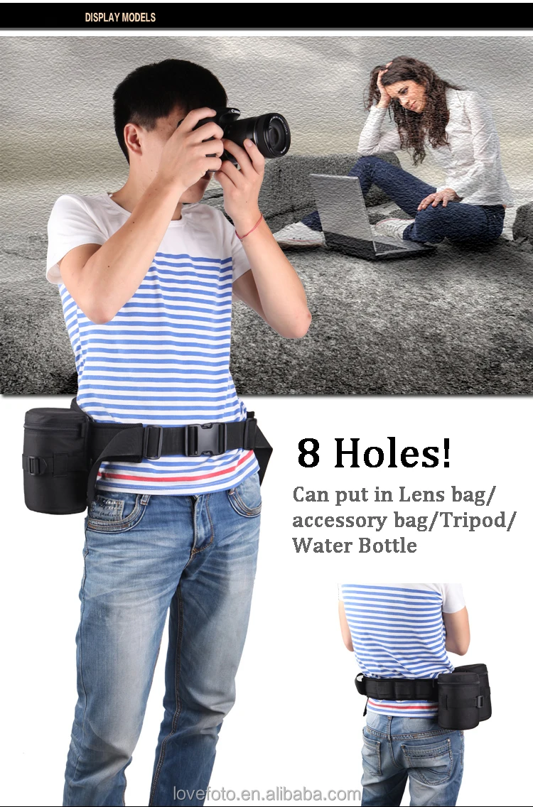 Multifunction Adjustable Camera Waist Padded Belt Lens Case Pouch Bag