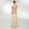 100% Real Photo Size 2-16 Nude Tulle Heavy Beaded 2018 Ladies Short Sleeve Evening Dress Fashion Women's Dinner Party Dresses