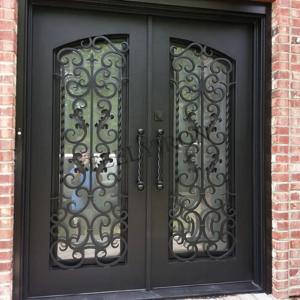 American popular residential wrought iron double entry doors FD-026 ...