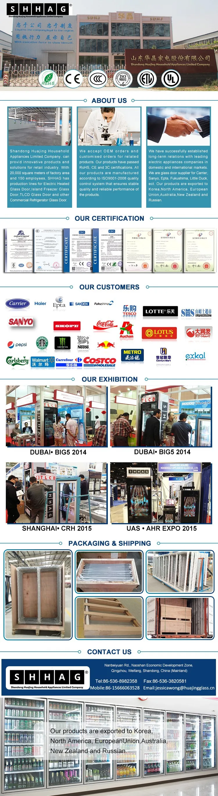 Anti fog electric heated display cabinet sliding glass door