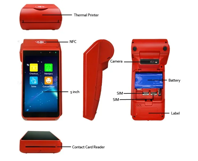 Supports Bar code and QR code scanner 4G android handheld pda device with built in thermal printer