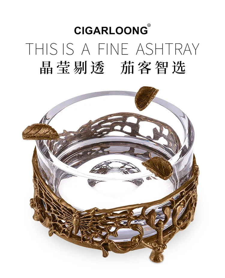 Large Crystal Cigar Ashtray Luxurious Bronze Carving Butterfly Ashtray