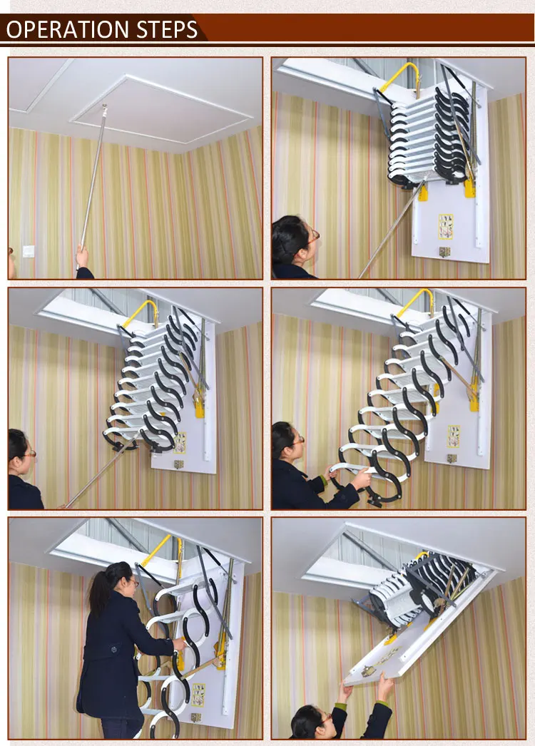 Carbon Steel Telescopic Retractable Ceiling Step Ladder For Villa