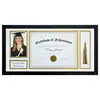10x20 Custom Black Document Shadow Box Frame for Graduation Tassel Solid Pine Wood Double Gold White Mat