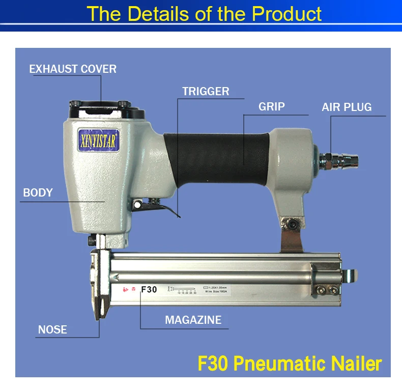 F30 pneumatic air brad nailer nail gun for upholstery frame sofa