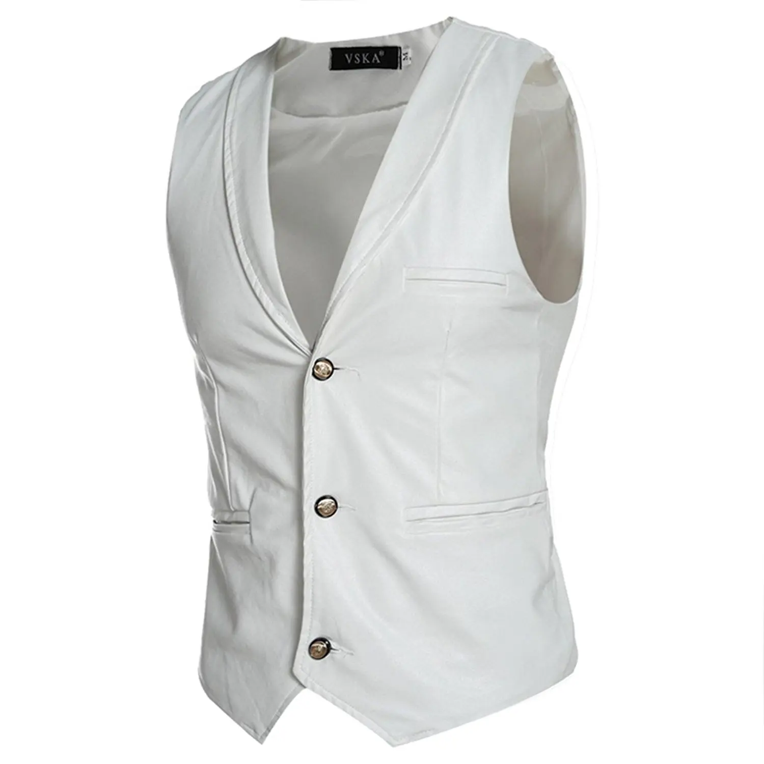 KLJR Mens Casual Vest V Neck PU Leather Waistcoat Sleeveless Jacket