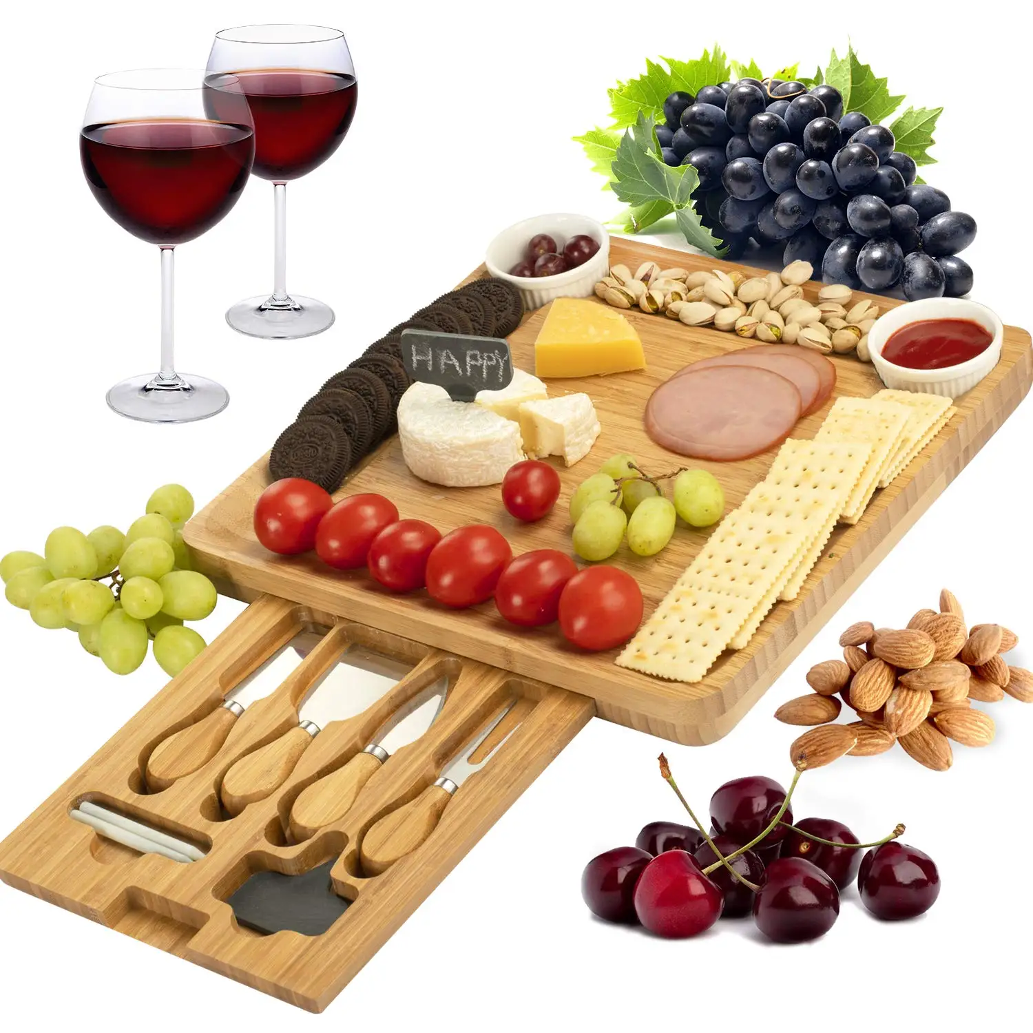 Brie and Meat Crackers Antipasti with Lid Dome Storage Round with Cover Cosh Buffet Fruit Cheese Board Cover Bamboo Round Wooden Cake Box Serving Platter Platter & Serving Tray for Wine 