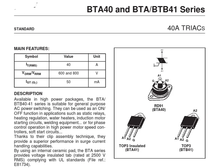 Симистор. Bta41-600 Datasheet. Bta41 800b характеристики схема подключения. Симистор bta41 800v. Bta41-800.