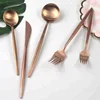 Best Selling 18/10 Stainless Steel Brass Copper Handle Dessert Spoons and Forks Wedding Flatware Sets Rose Gold Cutlery Utensil