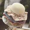 KS0500 Nice floral cloth stitching kids girl beach straw hat designer summer straw hat