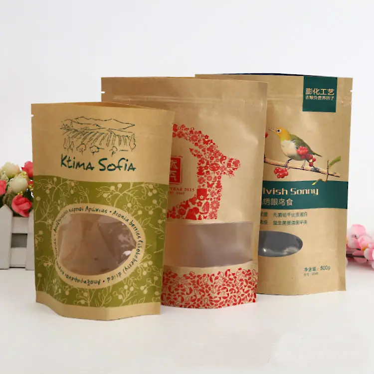 
Recyclable kraft paper zipper seal food packaging bags 