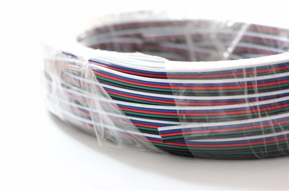 5M/10M/20M/roll 5 pin Wire Cable rgb white black led connector For 3528 5050 smd RGB LED Strip 22AWG line