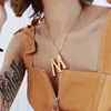 Newest Designs Personalized A-Z 26 Letters Statement Bamboo Pendant Hammered Matte Gold Tone Metal Alphabet Necklace