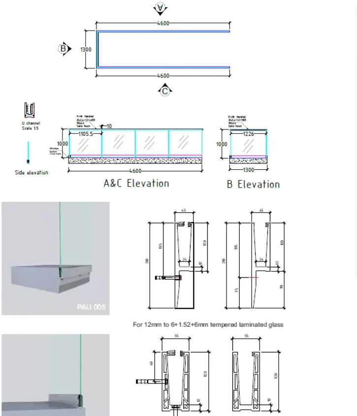 Barandilla De Vidrio Templado Para Balcón Y Terraza,Perfil De Aluminio