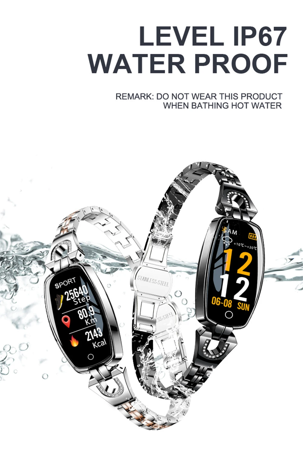 Stepfly H8 Smart Bracelet Women Activity Fitness Tracker Heart Rate Monitor Blood Pressure IP67 Waterproof Smart Wristband