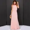 Aliexpress 2017 best selling woman pure color chiffon beach dress sleeveless halter maxi dress