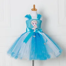 Vestido de tule Tutu Vestido de Princesa Anna Elsa Rainha da Neve Vestidos de Festa do Dia Das Bruxas Cosplay Vestido Da Menina Meninas Roupas de Verão