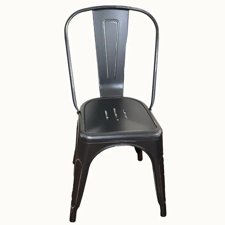 Oem Wholesale Cheap Full Iron Metal High Back Dining Chair Bar Chair Dull Polish Black Antique
