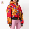 floral printing hooded oversized puffer jacket ribbed hem and cuffs winter jackets women coats down jacket
