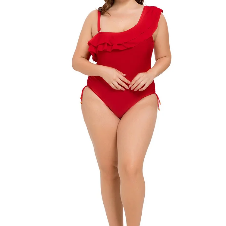 Fashion Sexy Fat Women Bikini Single Shoulder Sexy Solid Color Plus 5266