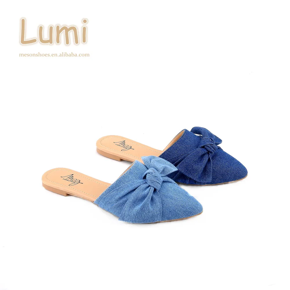 blue jean sandals with bow
