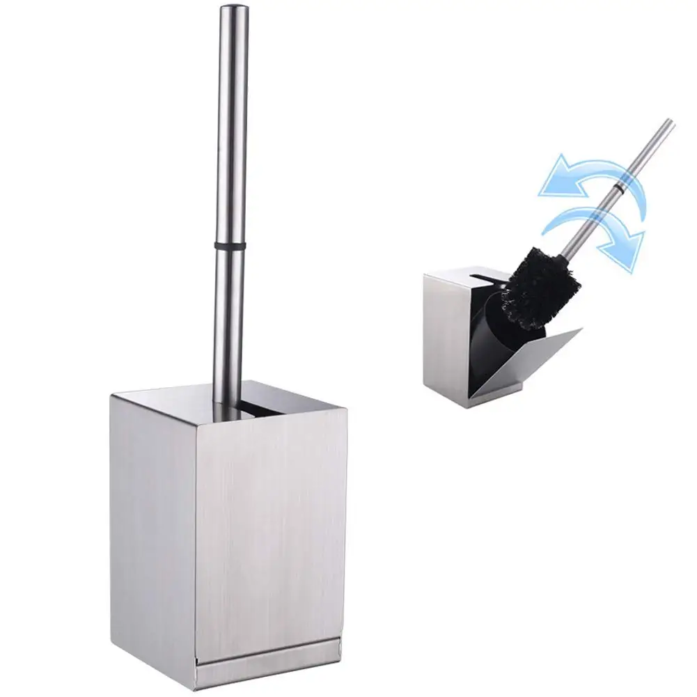 Toilet Brush Holder with Brush, Angle Simple SUS304 Stainless Steel Toilet Bowl Brush and Holder, Toilet Cleaning Brush Set, Wall Mount 3M Self Adhesive or Free Stand, Brushed Nickel