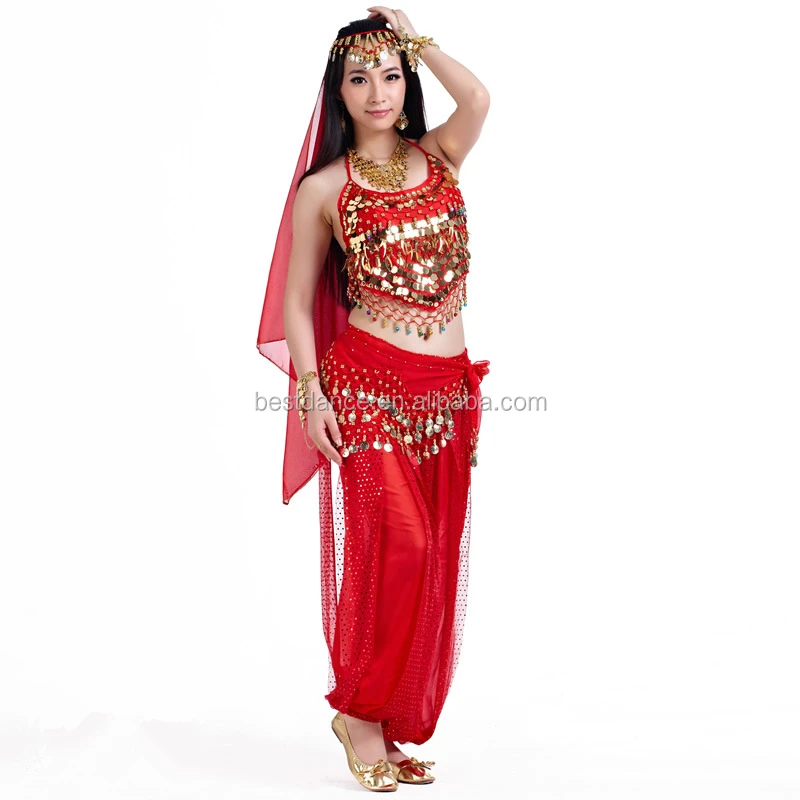 Bestdance Sexy Arabic Belly Dance Costume Top Pants Trousers Outfit Set Halloween Festival 7414