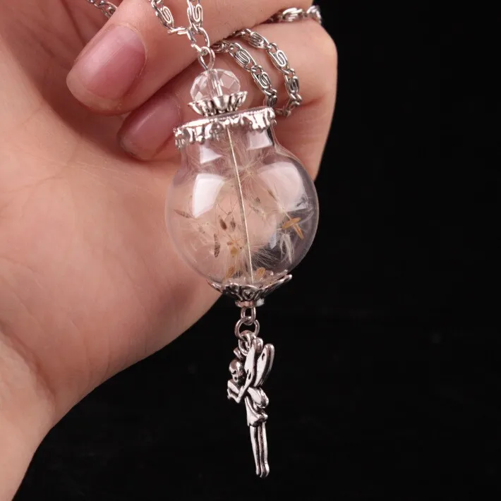 Best Gift Cute Angel Pendant Glass Ball Dandelion Necklace