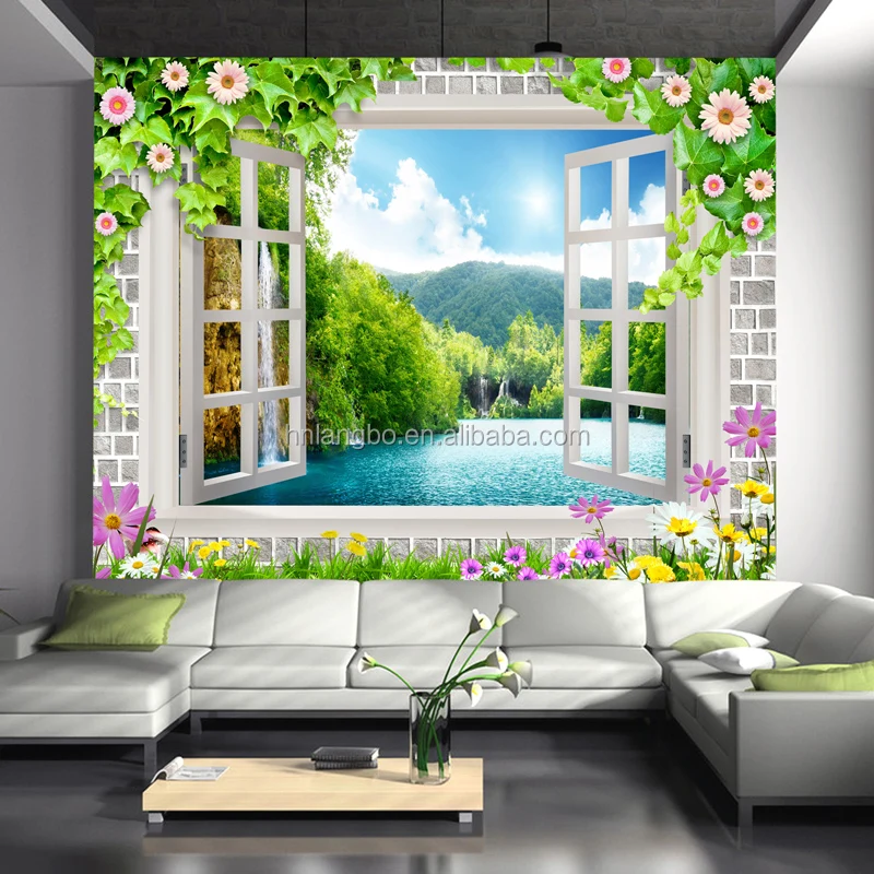 3d風景壁紙壁画偽窓素朴なリビングルームソファテレビ背景壁紙 Buy 風景壁紙 偽の窓壁紙 テレビの背景壁紙 Product On Alibaba Com