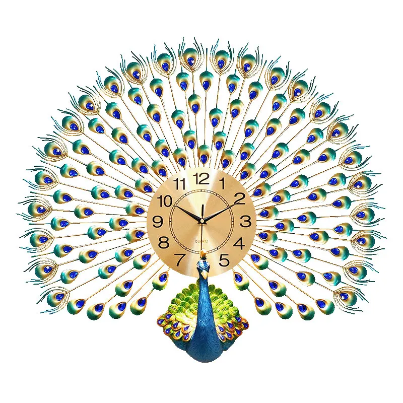 YQC Peacock Big Wall Clock Europeo 3D Stile Silenzioso Orologio Elettronico Decorazione della Casa 