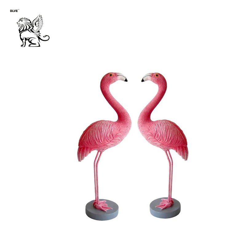 Merah Muda Ukuran Hidup Fiberglass Burung Flamingo Patung Untuk