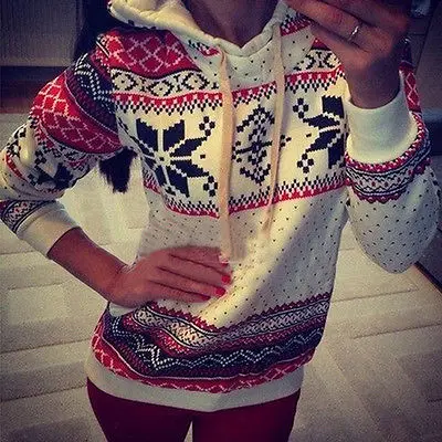 Winter Warm Women Hoodie Christmas Snowflake Jumper Sweatshirt Tops 8 16