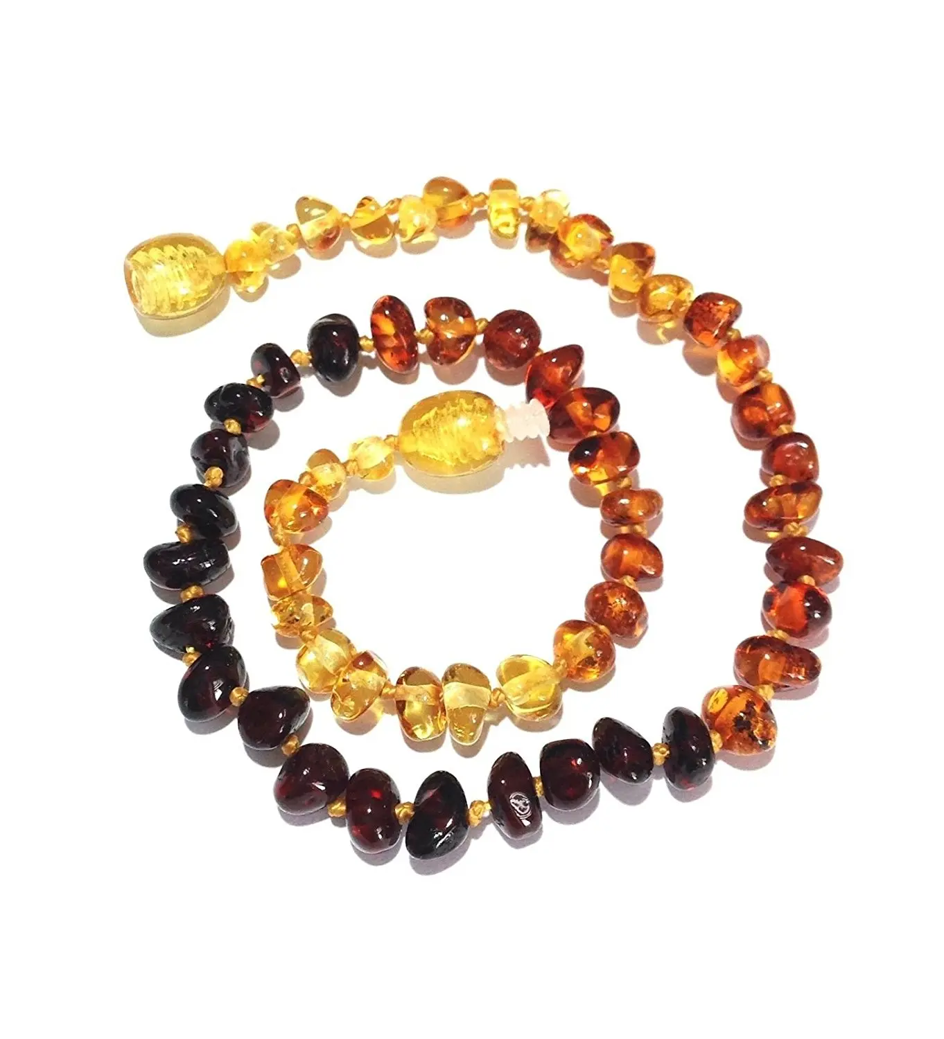 AmberJewelry Baltic Amber Teething Bracelet//Anklet Hand-Made from Certified Natural Olive Style Baltic Amber Beads Bracelet for Baby and Child 4.7 inch , Rainbow 12cm