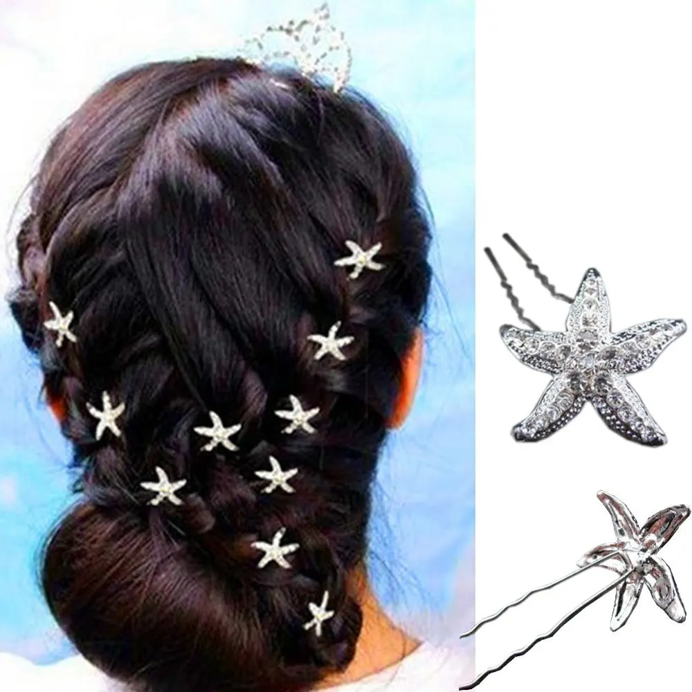 Crystal Starfish Hair Clip Find Get Quotations 10 Pc Rhinestone Starfish Hairpin Crystal Bridal Wedding Party U Shaped Hair Pin