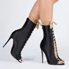 Women evening shoes Velvet Lace Up Ankle Boot with Black Satin women summer sandals high heeled shoes
