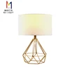 Golden Hollowed Out Base Modern Lamp Bedroom Livingroom Beside Table Lamp with White Fabric Shade