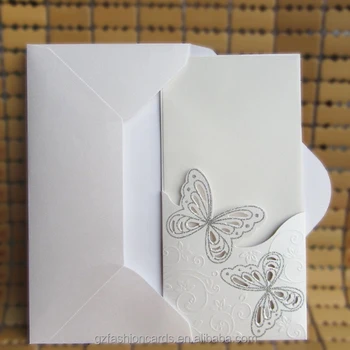 White Glitter Simple Design Pocket Envelopes Laser Butterfly Wedding