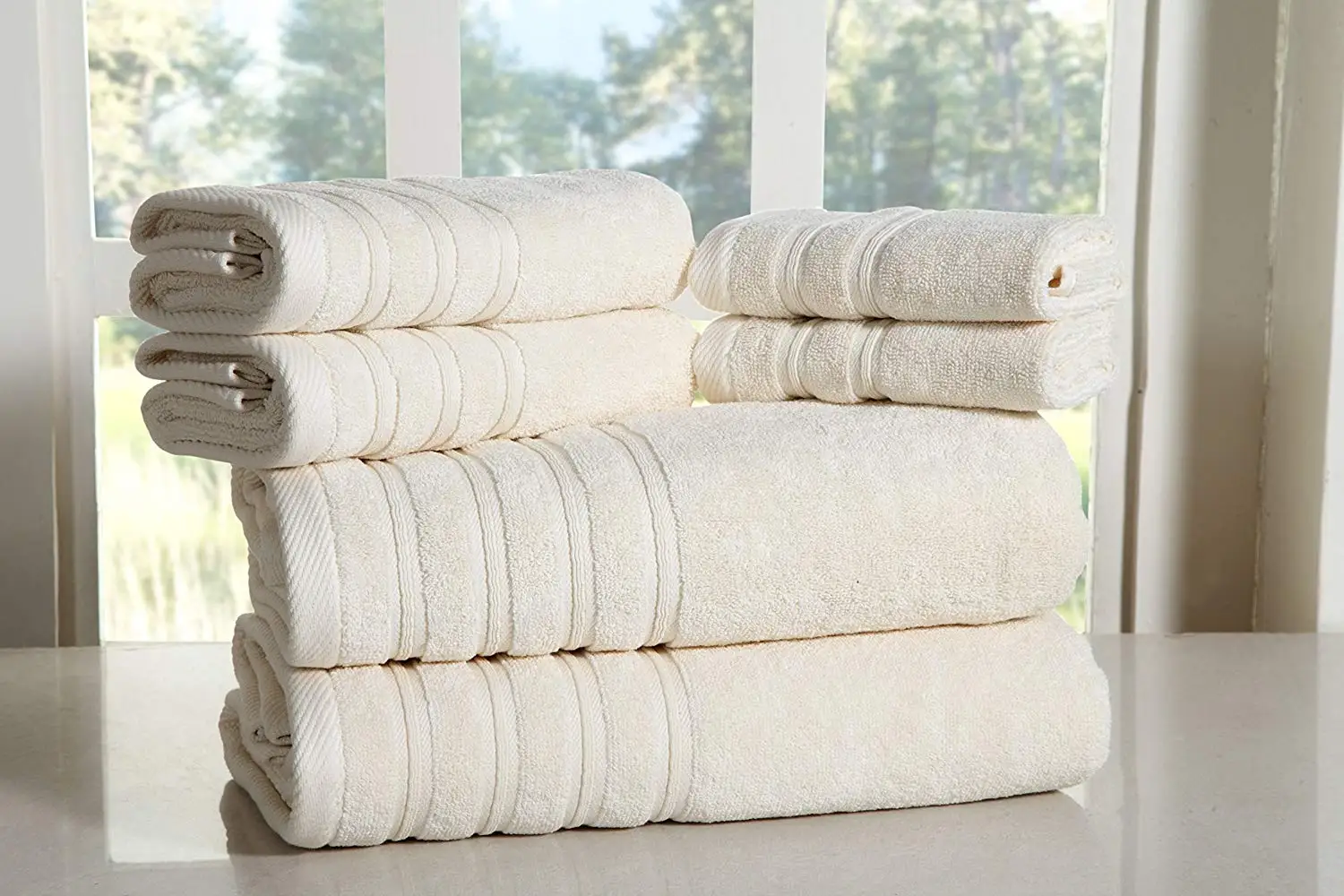 Bed Bath Fashions Fade-Resistant 100% Cotton 6-Piece Towel Set, Hotel Quality Bath Hand Wash Towels, Luxury Super Soft and Highly Absorbent Bathroom Towels (Ivory)