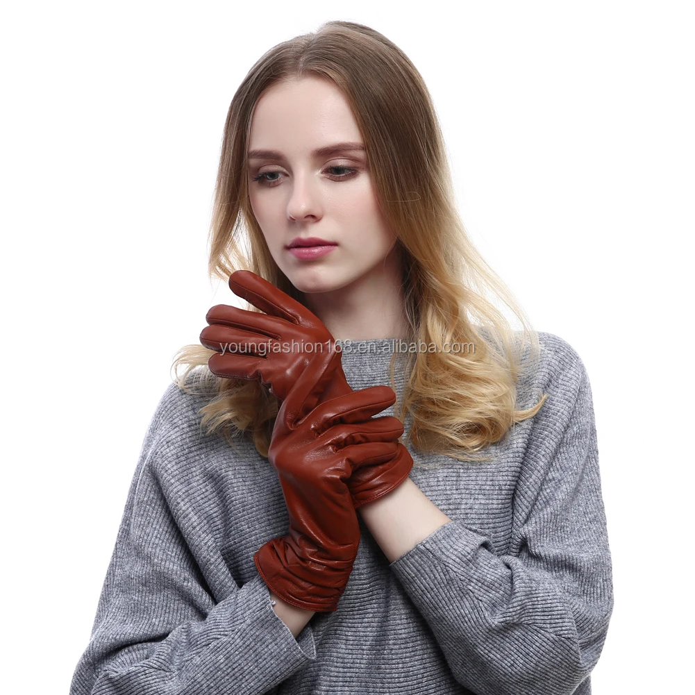 Fashion Black Leather Gloves Girls Genuine Leather Driving Gloves Buy