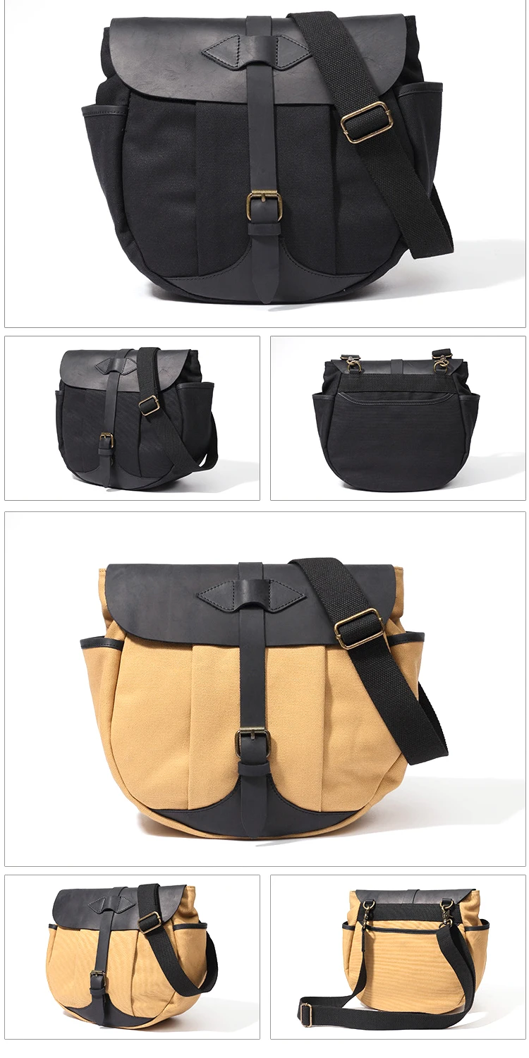 Vintage Eco-friendly retro canvas leather unisex cross body bag small messenger shoulder bag