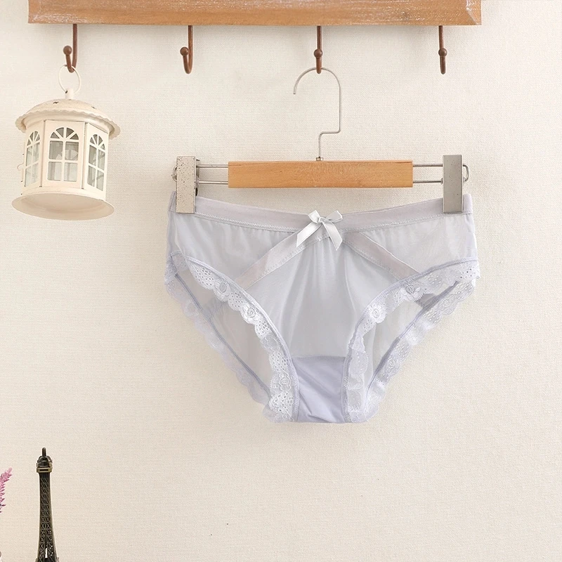 Low waist breathable young girls underwear sexy lace mesh transparent ladies panties
