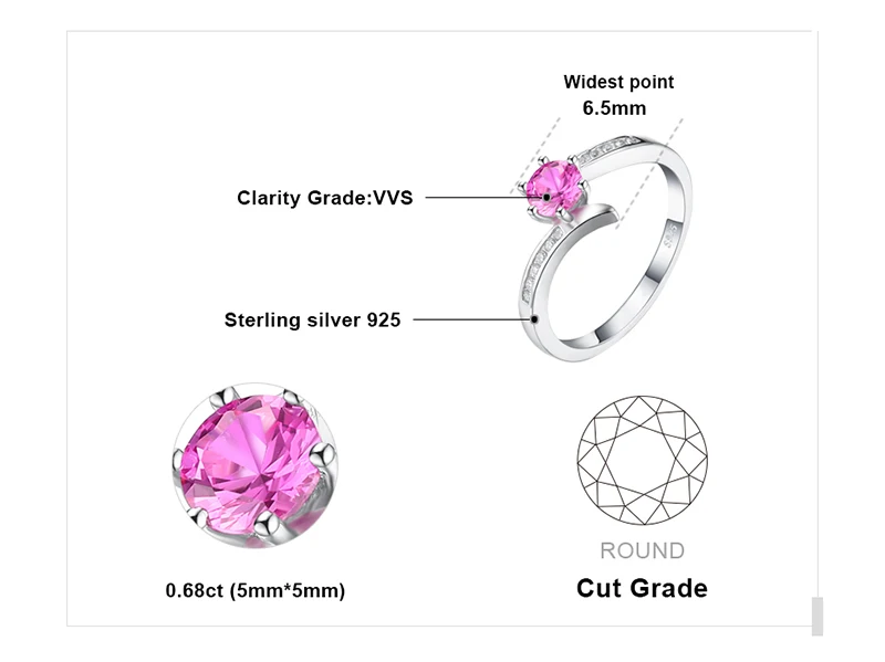 JewelryPalace Classic 0.7ct Created Pink Sapphire Ring 925 Sterling Silver Gift For Women And Girl