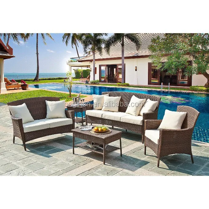 pool side 6 seater 4 piece outdoor rattan chair and side