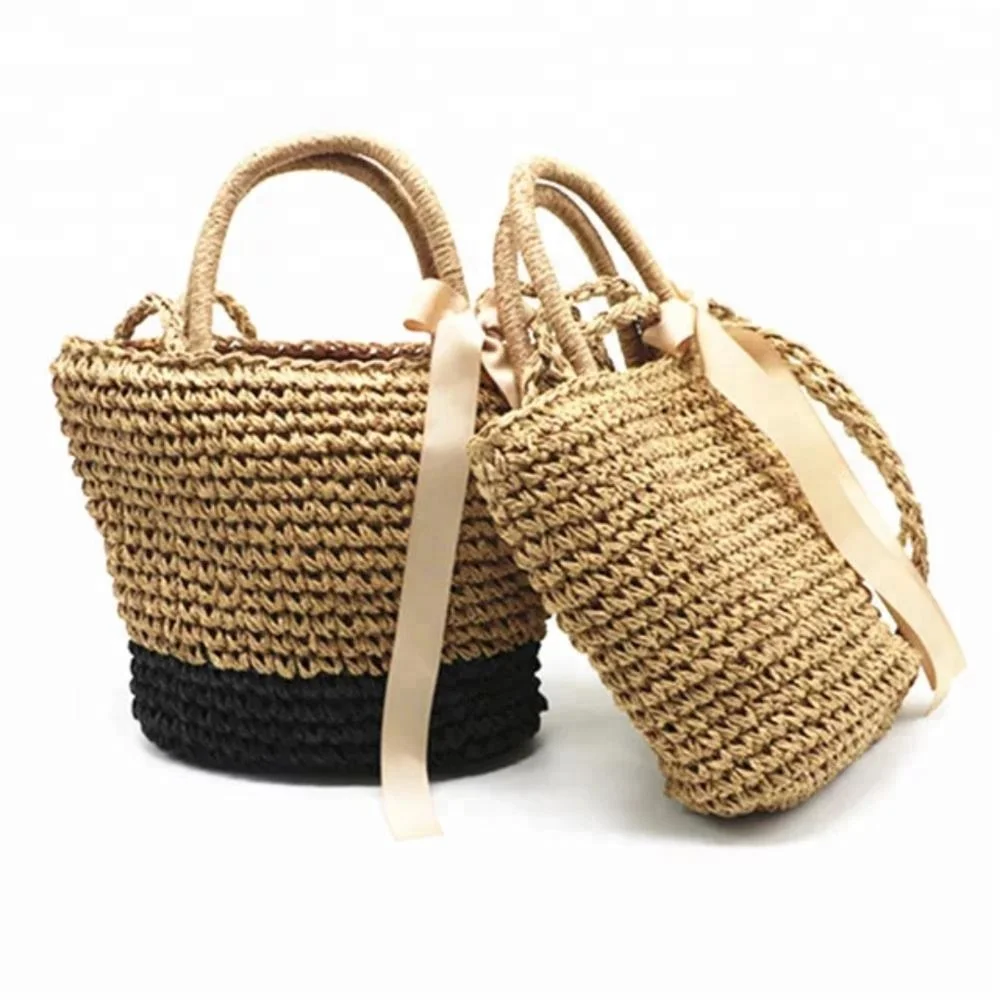 Women Natural Straw Woven Handbag Handmade Tote Wicker Bali Rattan Bag Square Vietnam Beach Hand Product On