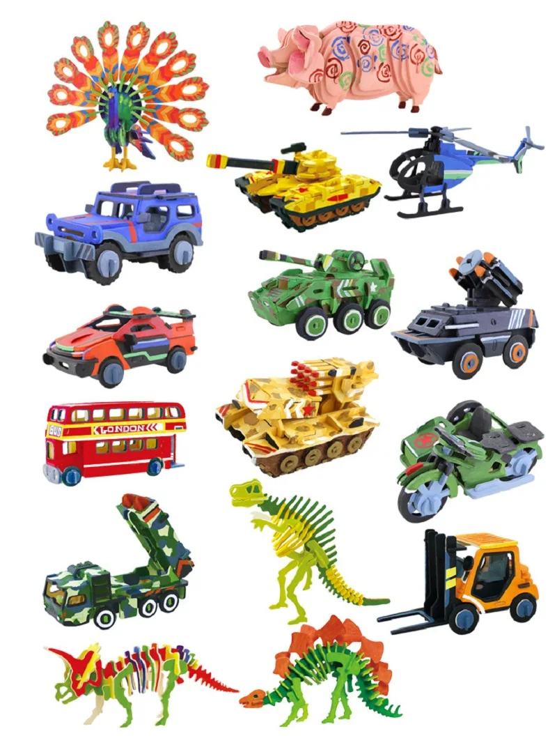 Free Shipping 3D Wooden Puzzles Vehicle Car Truck Military Tank Plane Boat Model Jigsaws DIY Educational