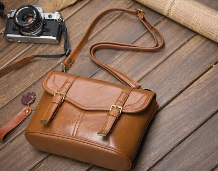 Brown Vintage Stylish Faux Leather Camera Bag Shoulder Strap Messenger