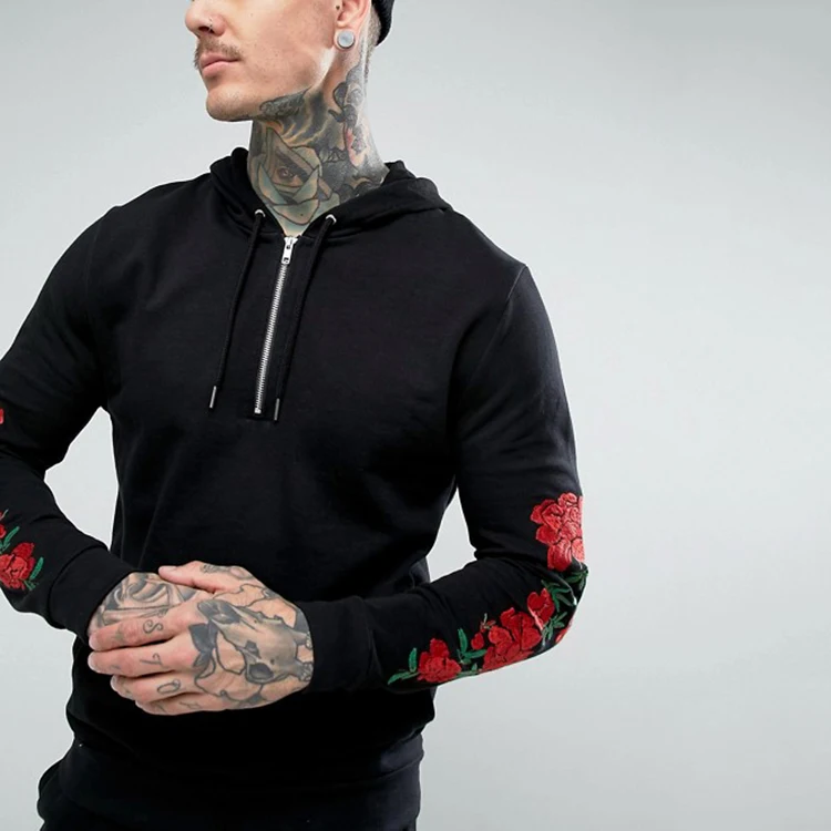 Wholesale Oem Rose Embroidered Half Zip Hoodies For Men Buy Zip
