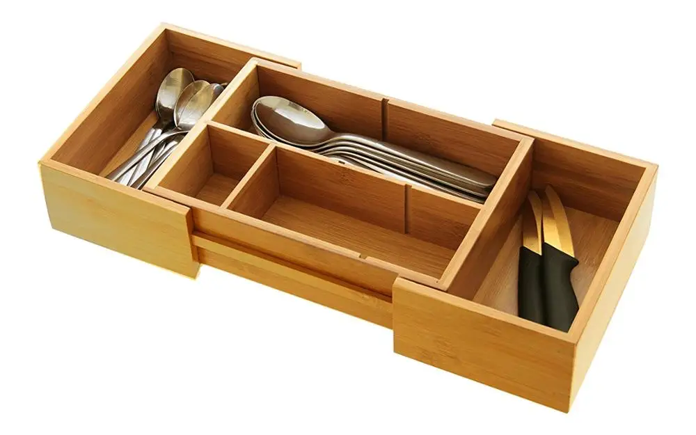 Small Expandable Adjustable Drawer Inserts Organiser Bamboo